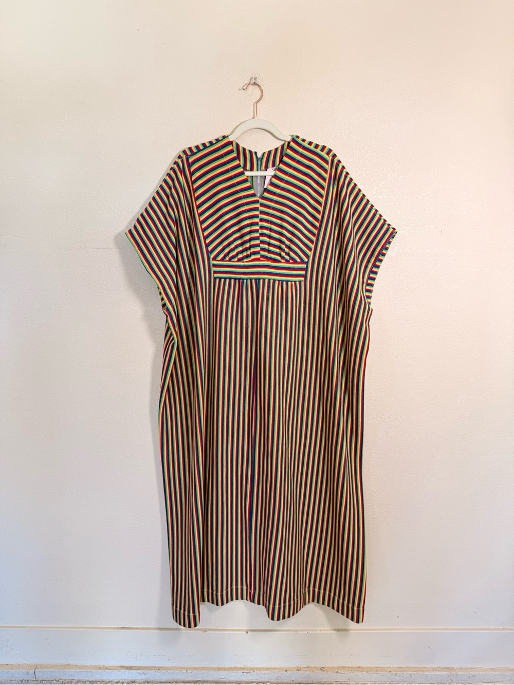 Vintage 70s Rainbow Striped Kaftan Maxi Dress Hippie Boho Festival Women's S- L